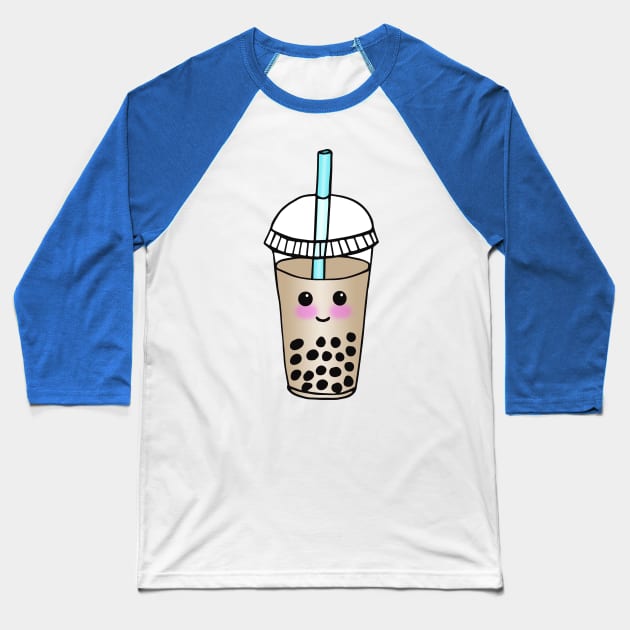 Cute Bubble Tea Happy Kawaii Boba Baseball T-Shirt by julieerindesigns